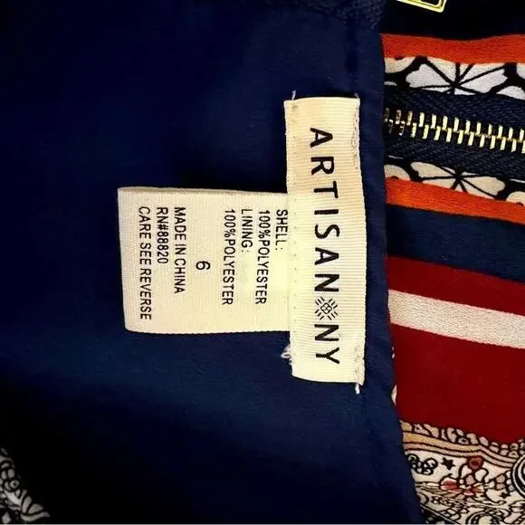 Artisan NY Womens Navy Burgundy Paisley Border Print Sleeveless Shift Dress 6 - Picture 6 of 10